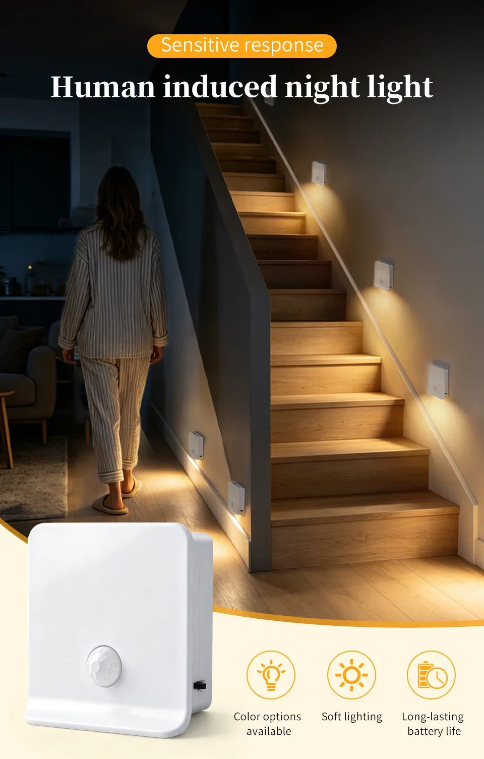 Veilleuse LED à Détecteur de Mouvement – Rechargeable USB-C